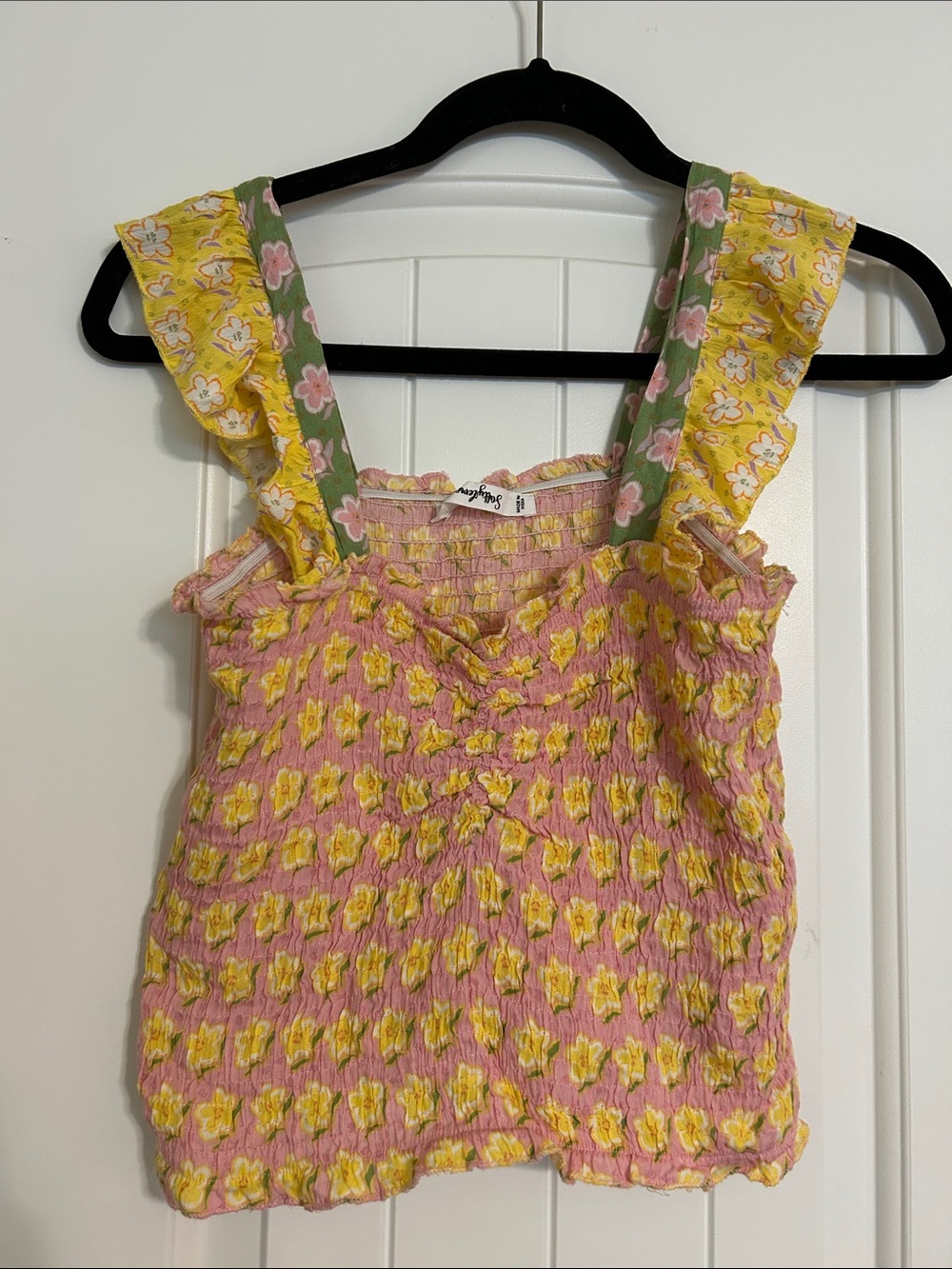 Floral Smocked Tank Top and Ruffled Shorts Set in Pink & Yellow - Picture 1 of 9